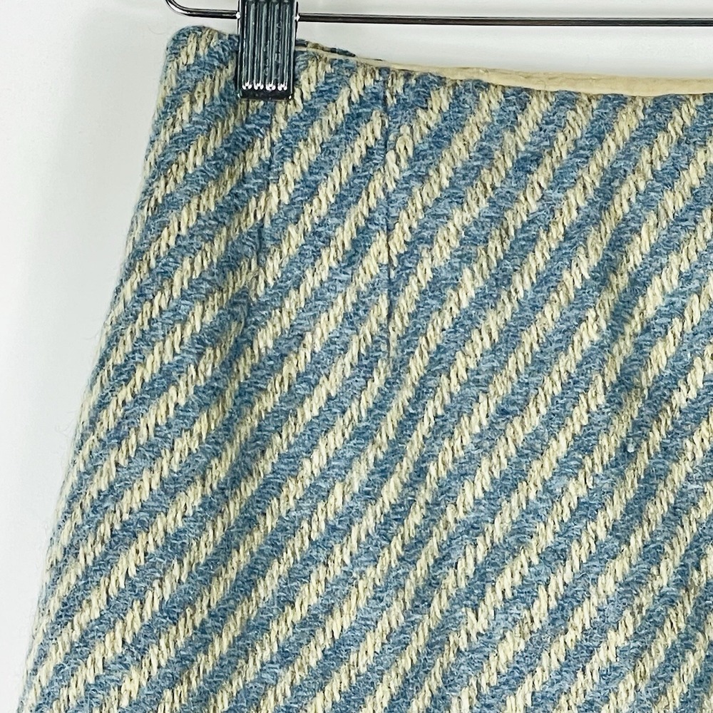 Jaeger London Skirt Womens 8.5 Small Blue Cream Stripe Vintage British Mod Tweed - Picture 2 of 6